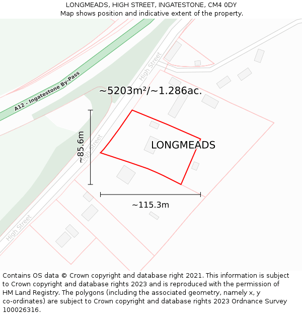 LONGMEADS, HIGH STREET, INGATESTONE, CM4 0DY: Plot and title map