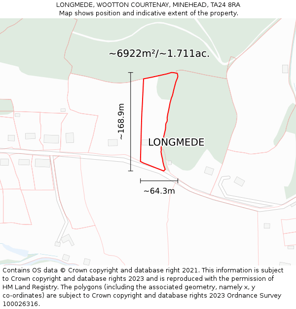 LONGMEDE, WOOTTON COURTENAY, MINEHEAD, TA24 8RA: Plot and title map