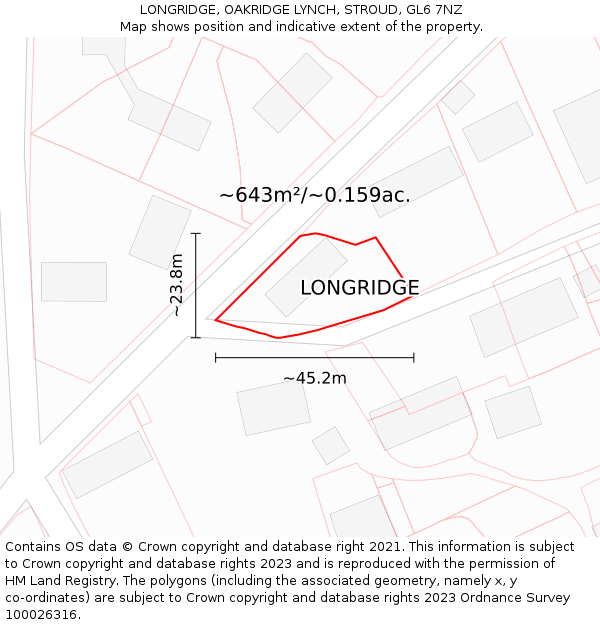 LONGRIDGE, OAKRIDGE LYNCH, STROUD, GL6 7NZ: Plot and title map