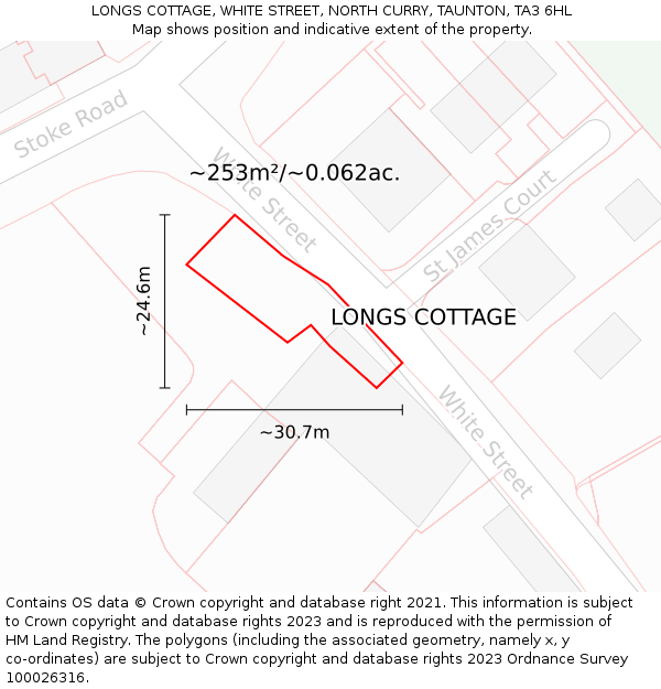 LONGS COTTAGE, WHITE STREET, NORTH CURRY, TAUNTON, TA3 6HL: Plot and title map