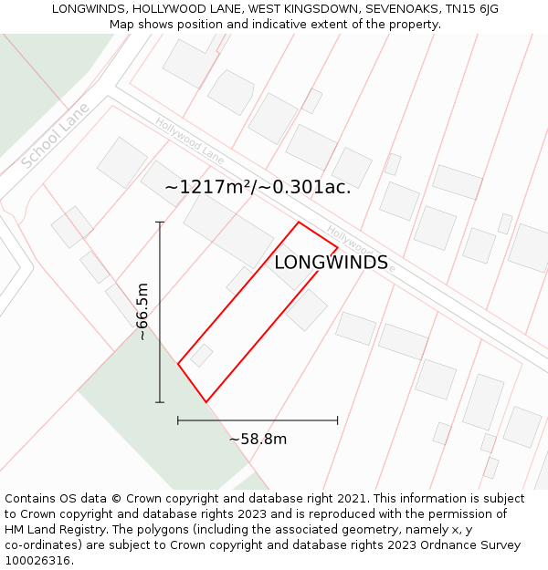 LONGWINDS, HOLLYWOOD LANE, WEST KINGSDOWN, SEVENOAKS, TN15 6JG: Plot and title map