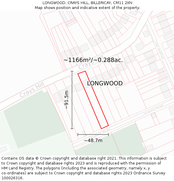 LONGWOOD, CRAYS HILL, BILLERICAY, CM11 2XN: Plot and title map