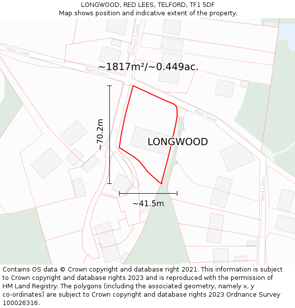LONGWOOD, RED LEES, TELFORD, TF1 5DF: Plot and title map