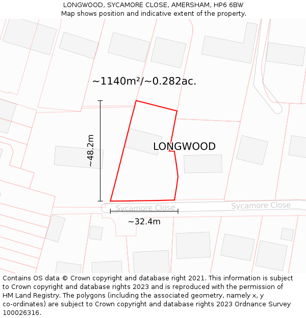 LONGWOOD, SYCAMORE CLOSE, AMERSHAM, HP6 6BW: Plot and title map