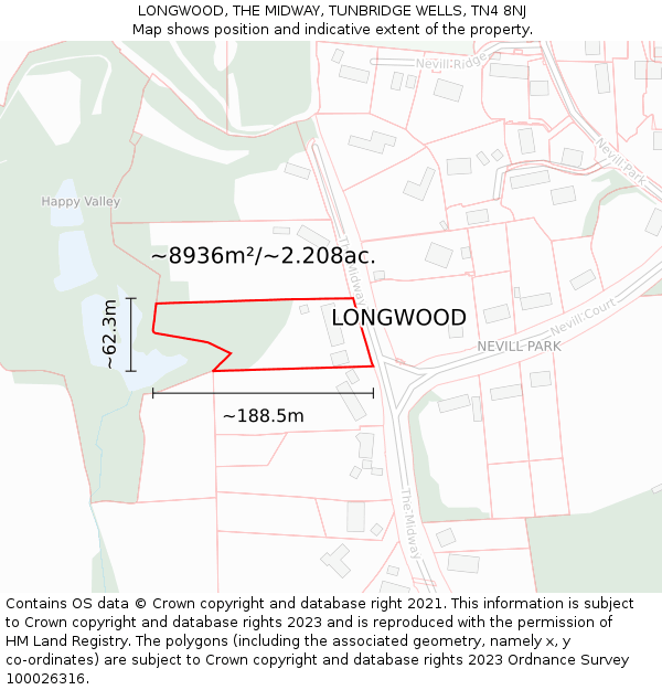 LONGWOOD, THE MIDWAY, TUNBRIDGE WELLS, TN4 8NJ: Plot and title map