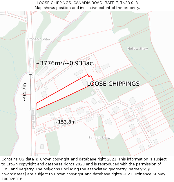 LOOSE CHIPPINGS, CANADIA ROAD, BATTLE, TN33 0LR: Plot and title map
