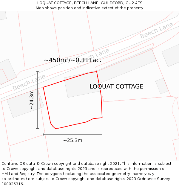 LOQUAT COTTAGE, BEECH LANE, GUILDFORD, GU2 4ES: Plot and title map