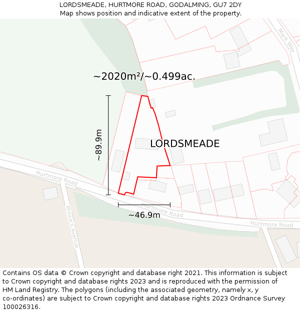 LORDSMEADE, HURTMORE ROAD, GODALMING, GU7 2DY: Plot and title map