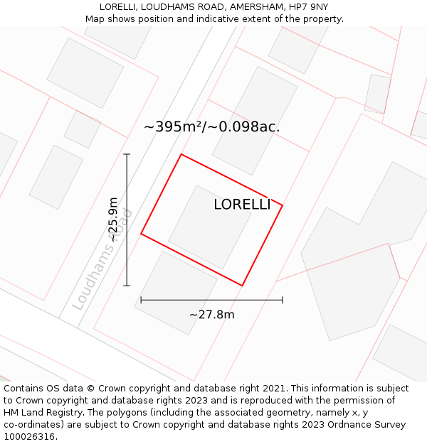 LORELLI, LOUDHAMS ROAD, AMERSHAM, HP7 9NY: Plot and title map