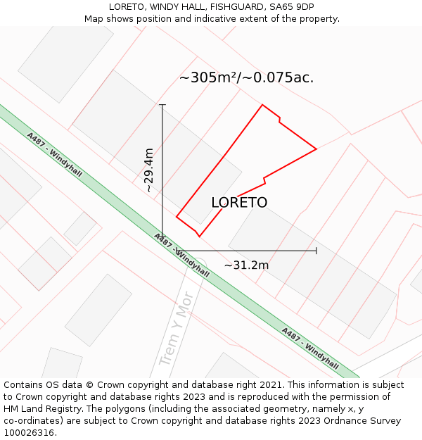 LORETO, WINDY HALL, FISHGUARD, SA65 9DP: Plot and title map