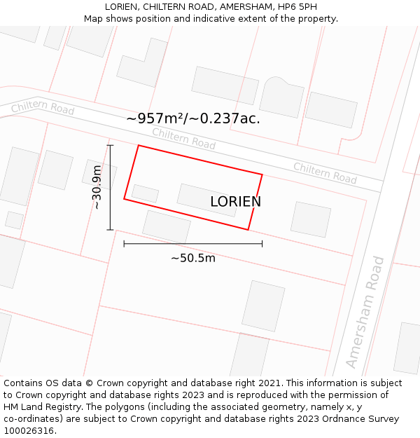 LORIEN, CHILTERN ROAD, AMERSHAM, HP6 5PH: Plot and title map