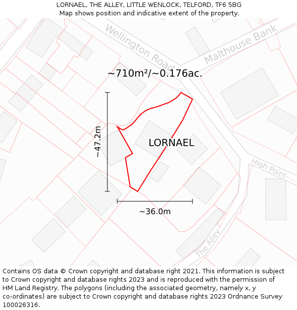 LORNAEL, THE ALLEY, LITTLE WENLOCK, TELFORD, TF6 5BG: Plot and title map