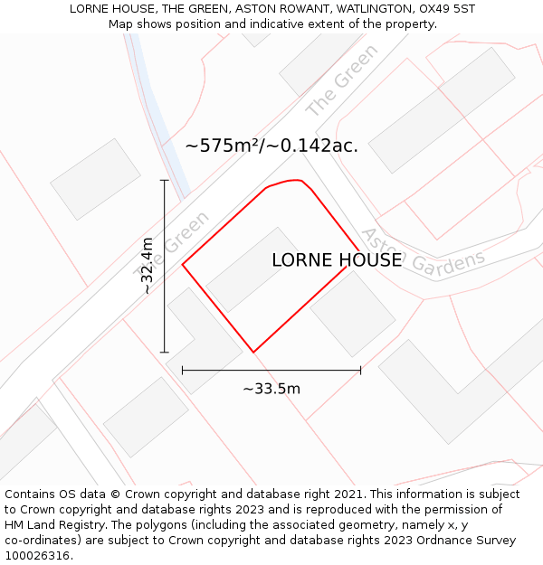 LORNE HOUSE, THE GREEN, ASTON ROWANT, WATLINGTON, OX49 5ST: Plot and title map