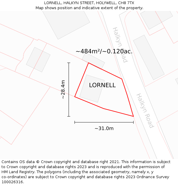 LORNELL, HALKYN STREET, HOLYWELL, CH8 7TX: Plot and title map