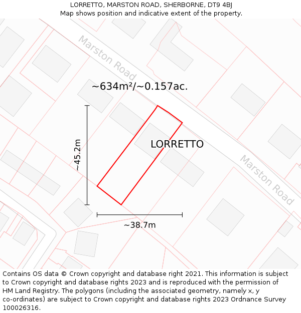 LORRETTO, MARSTON ROAD, SHERBORNE, DT9 4BJ: Plot and title map