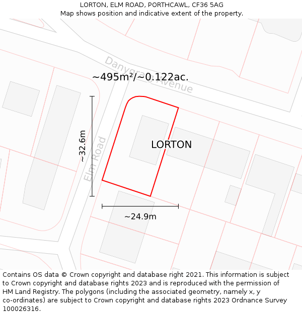 LORTON, ELM ROAD, PORTHCAWL, CF36 5AG: Plot and title map