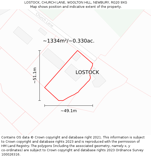 LOSTOCK, CHURCH LANE, WOOLTON HILL, NEWBURY, RG20 9XG: Plot and title map