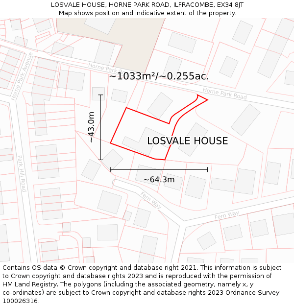 LOSVALE HOUSE, HORNE PARK ROAD, ILFRACOMBE, EX34 8JT: Plot and title map