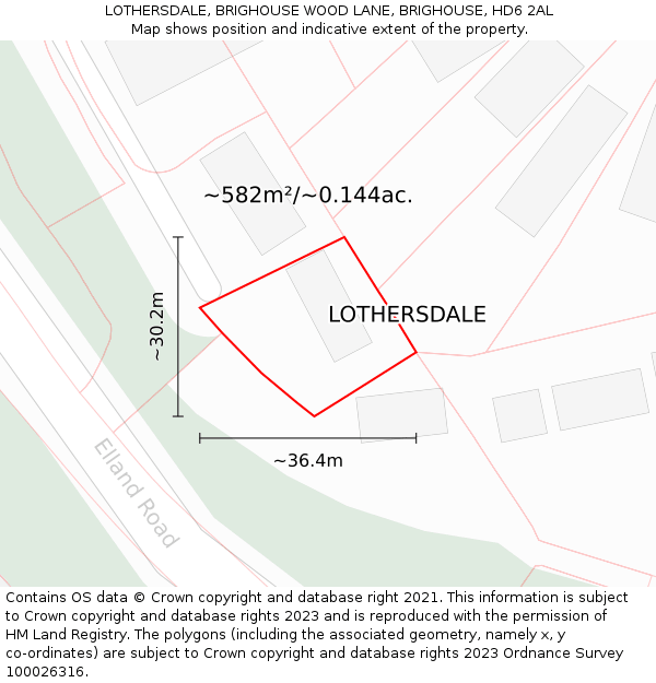 LOTHERSDALE, BRIGHOUSE WOOD LANE, BRIGHOUSE, HD6 2AL: Plot and title map