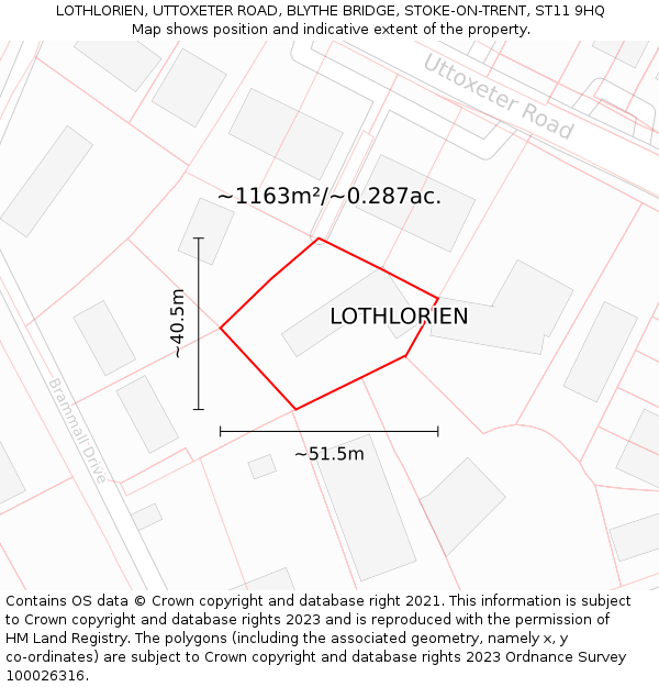 LOTHLORIEN, UTTOXETER ROAD, BLYTHE BRIDGE, STOKE-ON-TRENT, ST11 9HQ: Plot and title map