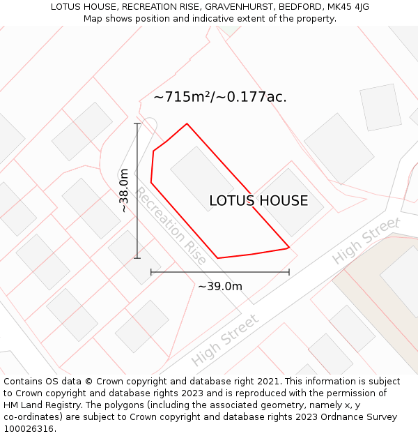 LOTUS HOUSE, RECREATION RISE, GRAVENHURST, BEDFORD, MK45 4JG: Plot and title map