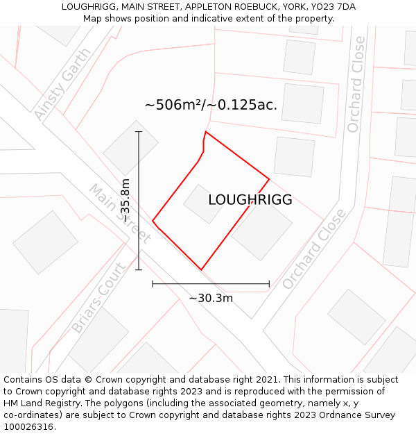 LOUGHRIGG, MAIN STREET, APPLETON ROEBUCK, YORK, YO23 7DA: Plot and title map