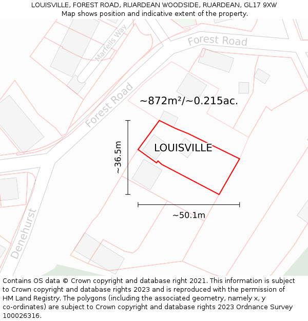 LOUISVILLE, FOREST ROAD, RUARDEAN WOODSIDE, RUARDEAN, GL17 9XW: Plot and title map