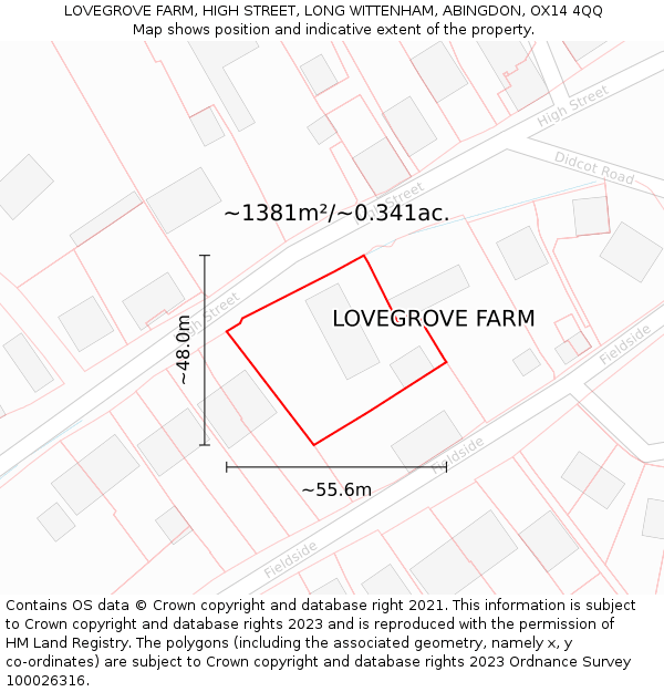 LOVEGROVE FARM, HIGH STREET, LONG WITTENHAM, ABINGDON, OX14 4QQ: Plot and title map