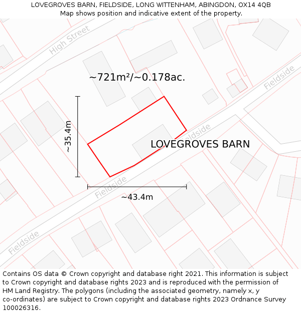 LOVEGROVES BARN, FIELDSIDE, LONG WITTENHAM, ABINGDON, OX14 4QB: Plot and title map