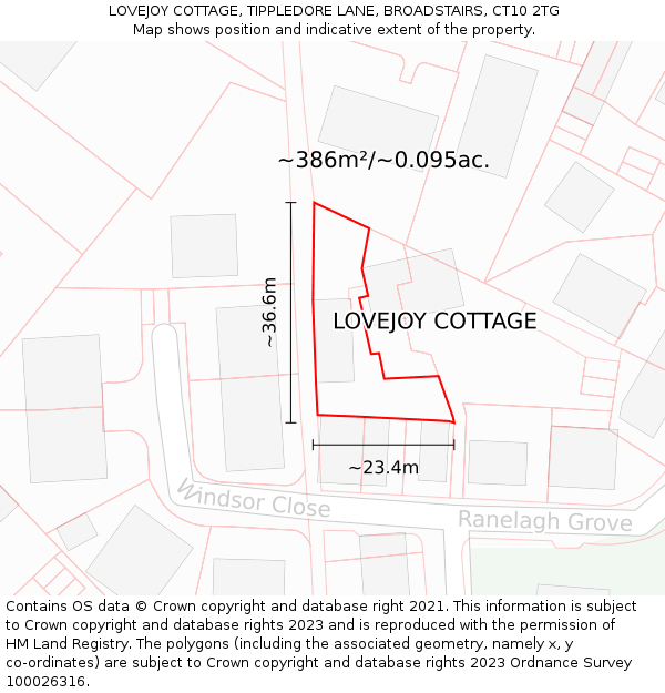 LOVEJOY COTTAGE, TIPPLEDORE LANE, BROADSTAIRS, CT10 2TG: Plot and title map