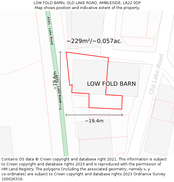 LOW FOLD BARN, OLD LAKE ROAD, AMBLESIDE, LA22 0DP: Plot and title map