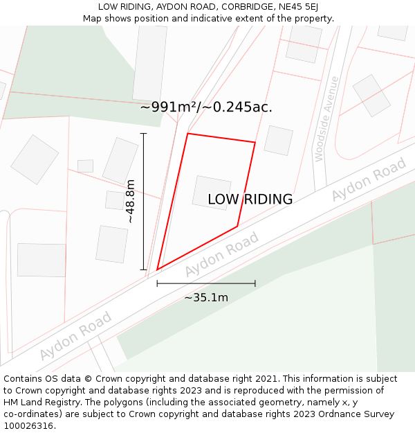 LOW RIDING, AYDON ROAD, CORBRIDGE, NE45 5EJ: Plot and title map