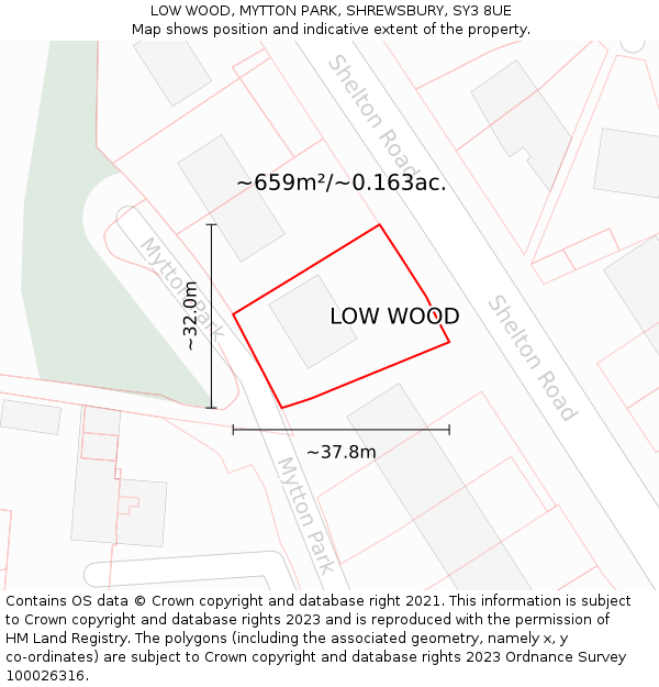 LOW WOOD, MYTTON PARK, SHREWSBURY, SY3 8UE: Plot and title map