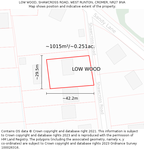 LOW WOOD, SHAWCROSS ROAD, WEST RUNTON, CROMER, NR27 9NA: Plot and title map