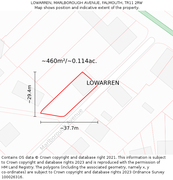 LOWARREN, MARLBOROUGH AVENUE, FALMOUTH, TR11 2RW: Plot and title map