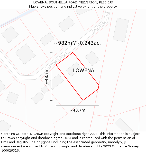 LOWENA, SOUTHELLA ROAD, YELVERTON, PL20 6AT: Plot and title map