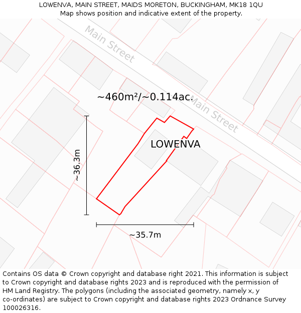 LOWENVA, MAIN STREET, MAIDS MORETON, BUCKINGHAM, MK18 1QU: Plot and title map