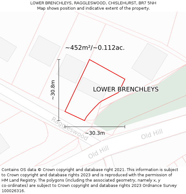 LOWER BRENCHLEYS, RAGGLESWOOD, CHISLEHURST, BR7 5NH: Plot and title map