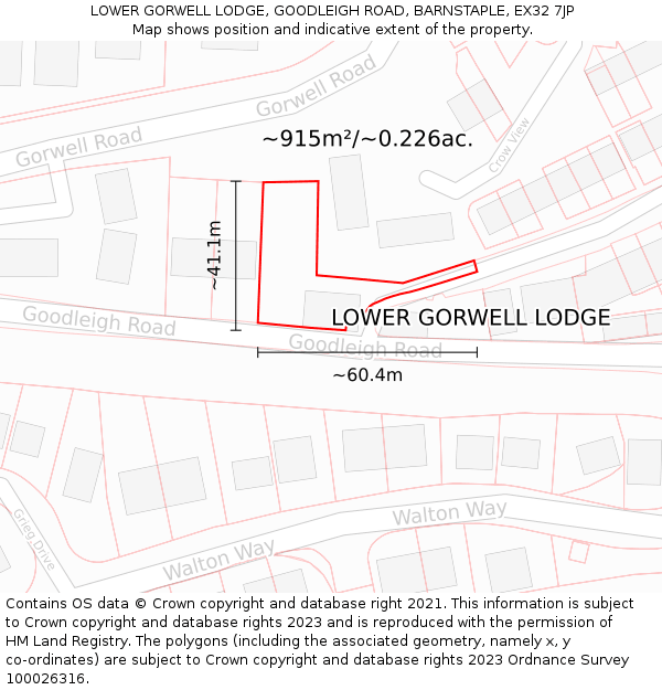 LOWER GORWELL LODGE, GOODLEIGH ROAD, BARNSTAPLE, EX32 7JP: Plot and title map