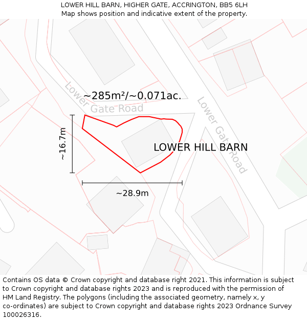 LOWER HILL BARN, HIGHER GATE, ACCRINGTON, BB5 6LH: Plot and title map