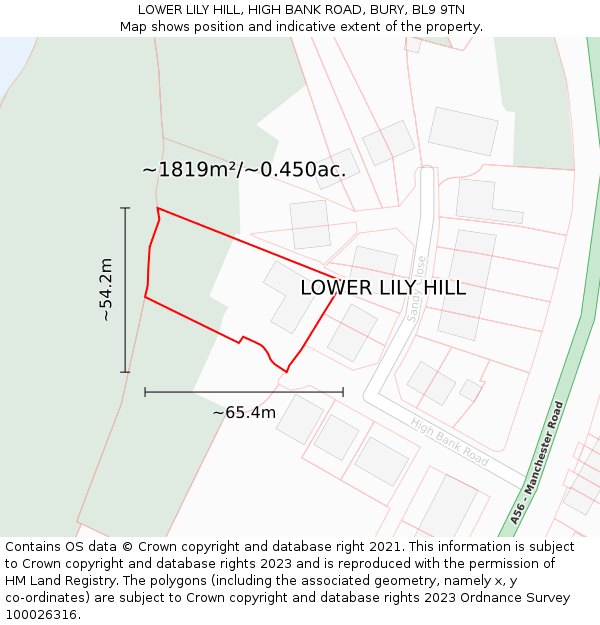 LOWER LILY HILL, HIGH BANK ROAD, BURY, BL9 9TN: Plot and title map
