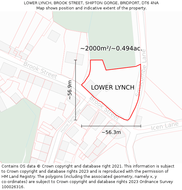 LOWER LYNCH, BROOK STREET, SHIPTON GORGE, BRIDPORT, DT6 4NA: Plot and title map