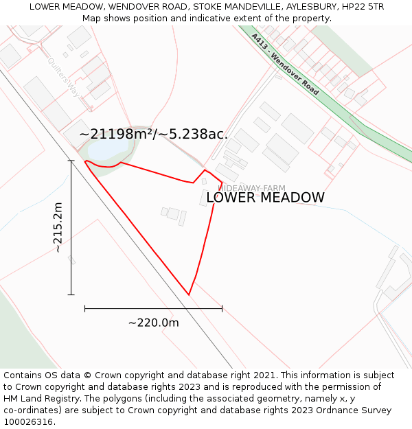LOWER MEADOW, WENDOVER ROAD, STOKE MANDEVILLE, AYLESBURY, HP22 5TR: Plot and title map