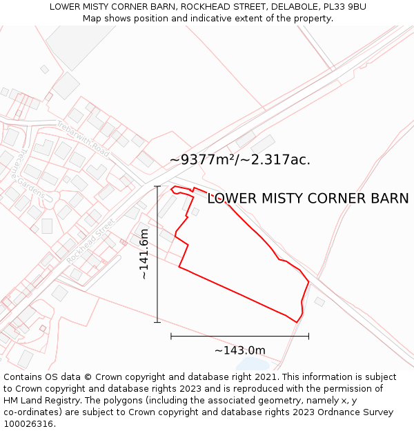 LOWER MISTY CORNER BARN, ROCKHEAD STREET, DELABOLE, PL33 9BU: Plot and title map