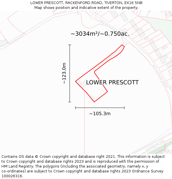 LOWER PRESCOTT, RACKENFORD ROAD, TIVERTON, EX16 5NB: Plot and title map