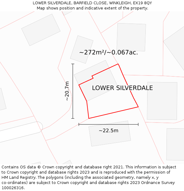 LOWER SILVERDALE, BARFIELD CLOSE, WINKLEIGH, EX19 8QY: Plot and title map