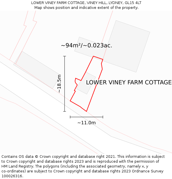 LOWER VINEY FARM COTTAGE, VINEY HILL, LYDNEY, GL15 4LT: Plot and title map