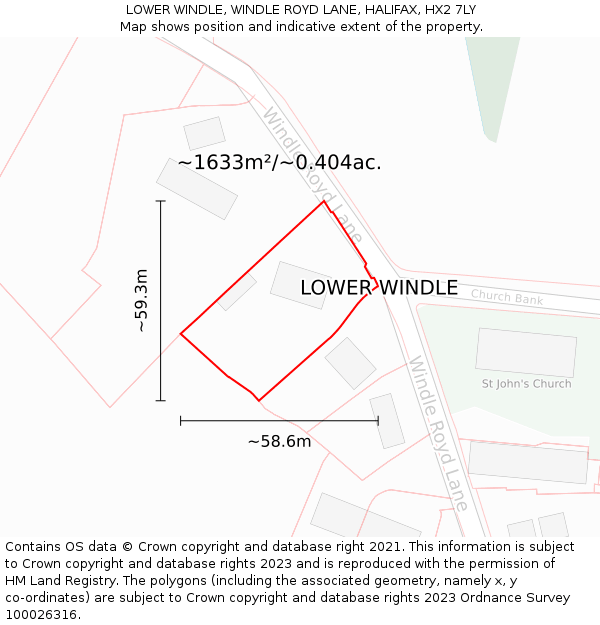 LOWER WINDLE, WINDLE ROYD LANE, HALIFAX, HX2 7LY: Plot and title map