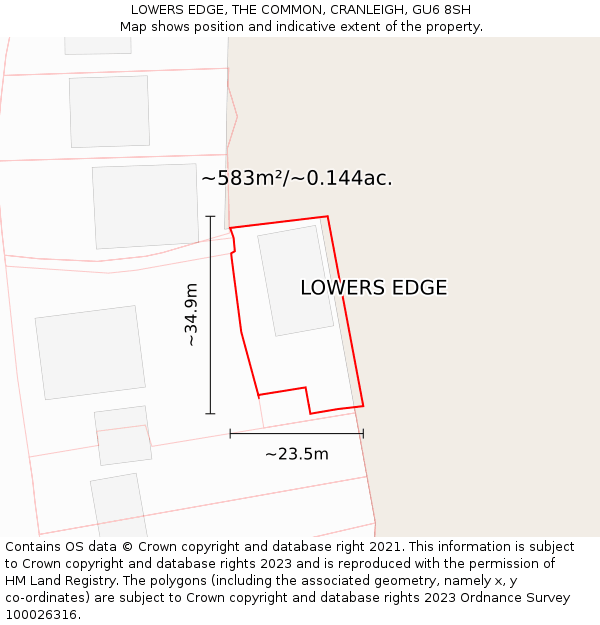 LOWERS EDGE, THE COMMON, CRANLEIGH, GU6 8SH: Plot and title map