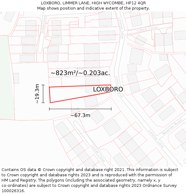 LOXBORO, LIMMER LANE, HIGH WYCOMBE, HP12 4QR: Plot and title map